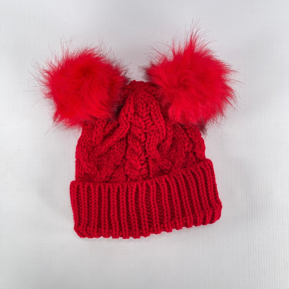 Fuzzy Pom Pom Red Knit Hat | Baby & Toddler Size | NWOT